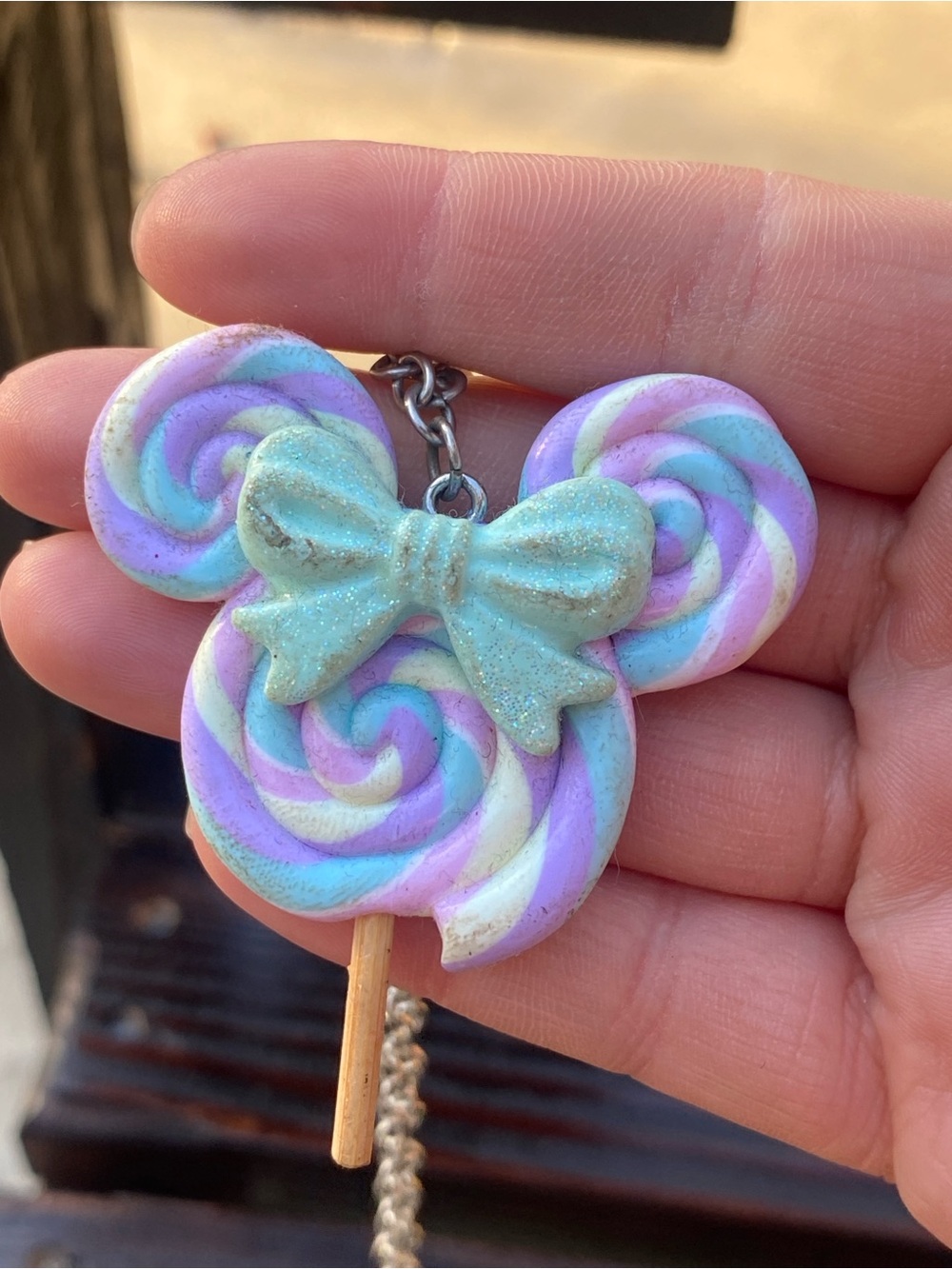 Minnie Mouse Pastel inspired Swirl Bow Lollipop Necklace in Mint, Lavender Pink
